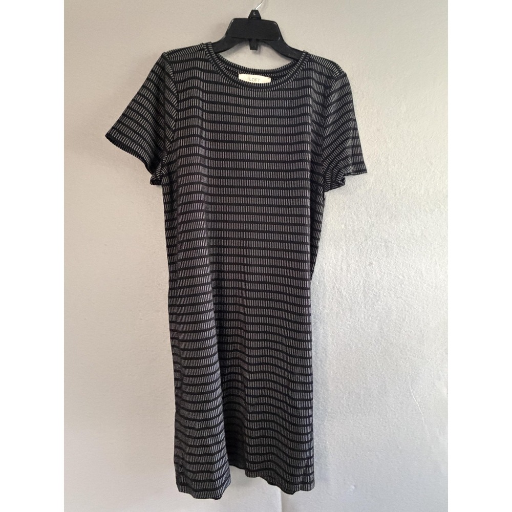 LOFT Dress Womens‎ M Black Stripe Short Sleeve T Shirt Knit Casual Shift
